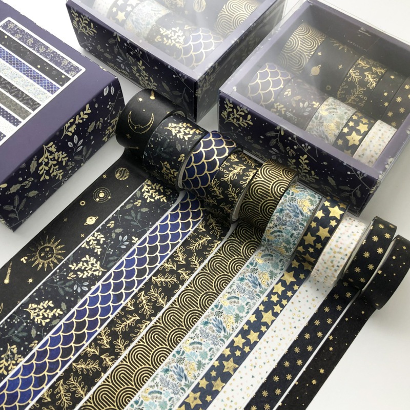 

(READY) 10 ROLL GOLD FOIL MIX ELEGANT WASHI TAPE BOX | hampers cute masking tape bujo bullet journal journaling postcard scrapbook selotip motif jepang galaxy star night angkasa antariksa kartu pos penpal deco mermaid grid hiasan dekorasi diy bintang lucu