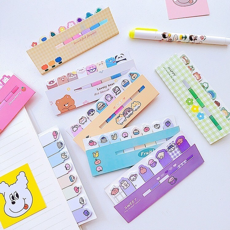 Penanda Buku Stationery Memo Pad / Sticky Notes Karakter 8 IN 1 Tempelan Kertas Catatan 120 Lembar Pembatas Buku