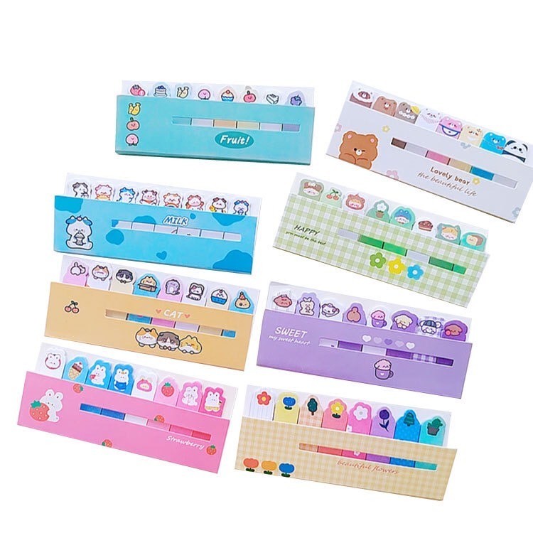 Penanda Buku Stationery Memo Pad / Sticky Notes Karakter 8 IN 1 Tempelan Kertas Catatan 120 Lembar Pembatas Buku