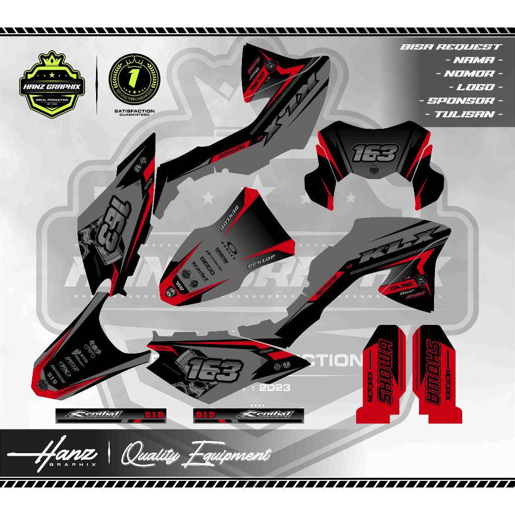 DECAL STICKER KLX BF / G / EXTREME GREY MERAH HITAM FULLBODY KEREN