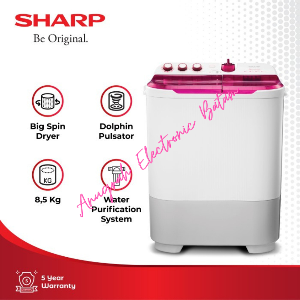 SHARP MESIN CUCI 2 TABUNG ES-T871DM-BL / EST871DM - ES T871DM BL 8,5KG BATAM