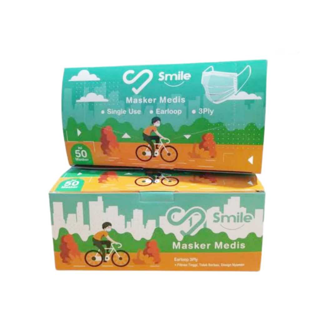 MASKER SMILE/ MASKER MEDIS NON HIJAB 3PLY MASKER EARLOOP ISI 50pcs 1 Box