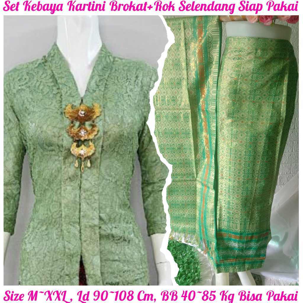 KEBAYA JADI SET KEBAYA KARTINI BROKAT SEMI PRANCIS LAPIS FULL FURING KATUN KANVING DEPAN LENGAN 7/8 