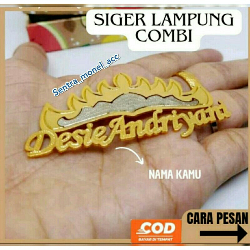 Bros Siger lampung lapis emas asli dan perak model kombinasi / Bros nama