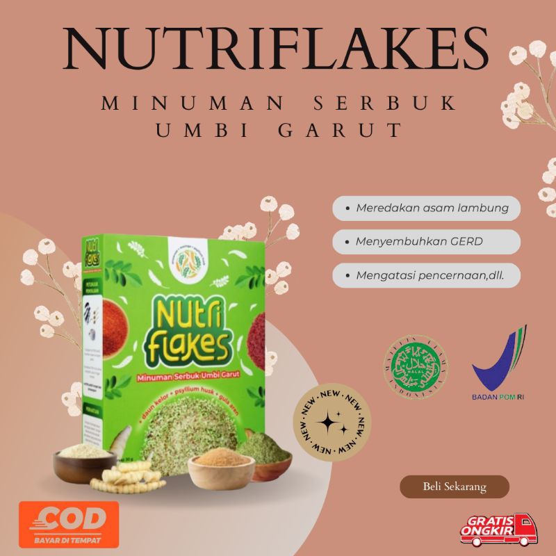 

NUTRIFLAKES | SEREAL SEHAT ATASI ASAM LAMBUNG | UMBI GARUT, MORINGA, & SUSU ETAWA | 100% ALAMI / UMBI GARUT / DAUN KELOR / SUSU KAMBING ETAWA / OAT / MAKANAN SEHAT/ NUTRI FLAKES