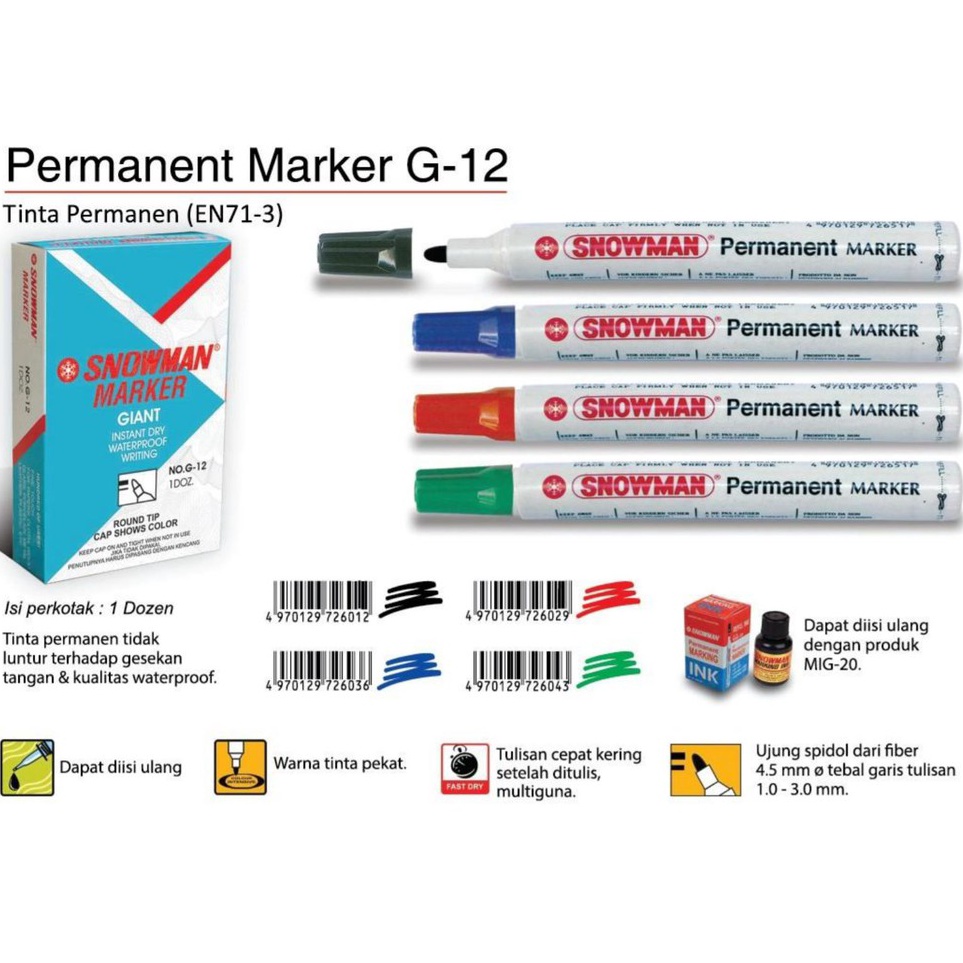 

Ready Stok Spidol Permanent Snowman G-12 Ready Stok