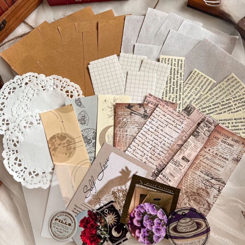 

khalishop - 46pcs journal kit, scrapbook kit, jurnal kit, journaling kit, scrapbook deco, journal deco pack, journal pack, scrapbook pack, paket journaling, journal paket scrapbook, journal kit paper deco vintage, deco paper, paper deco, sticker jurnal