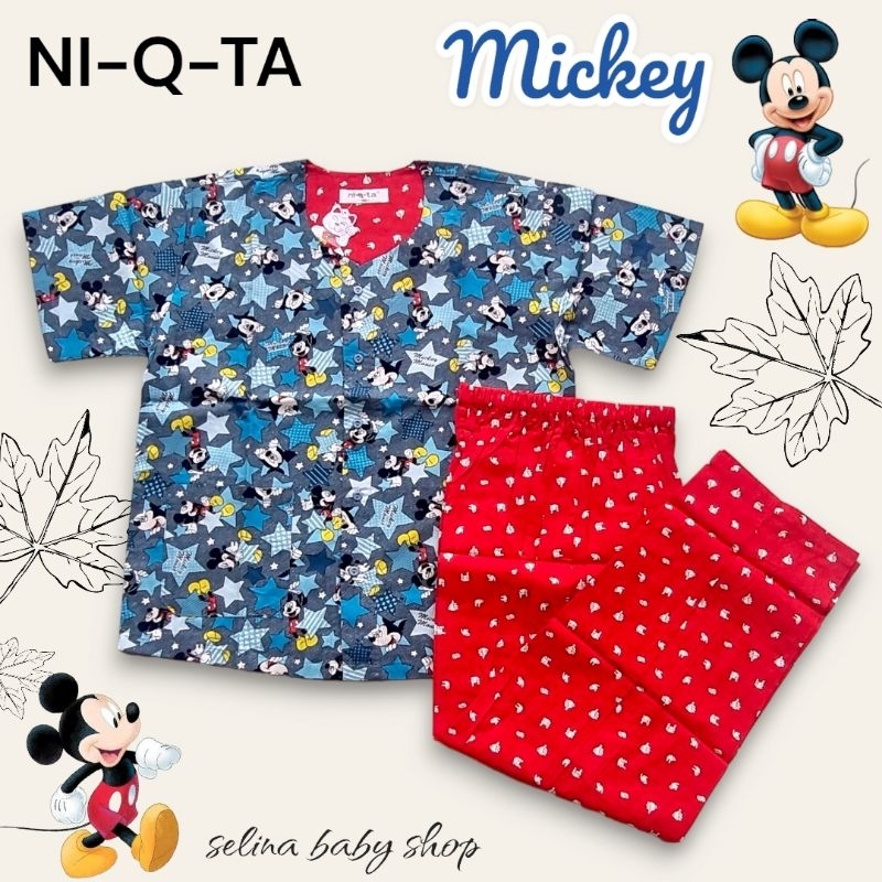 NIQTA 160 Piyama Katun Mickey Anak Remaja Lengan Pendek Celana Panjang
