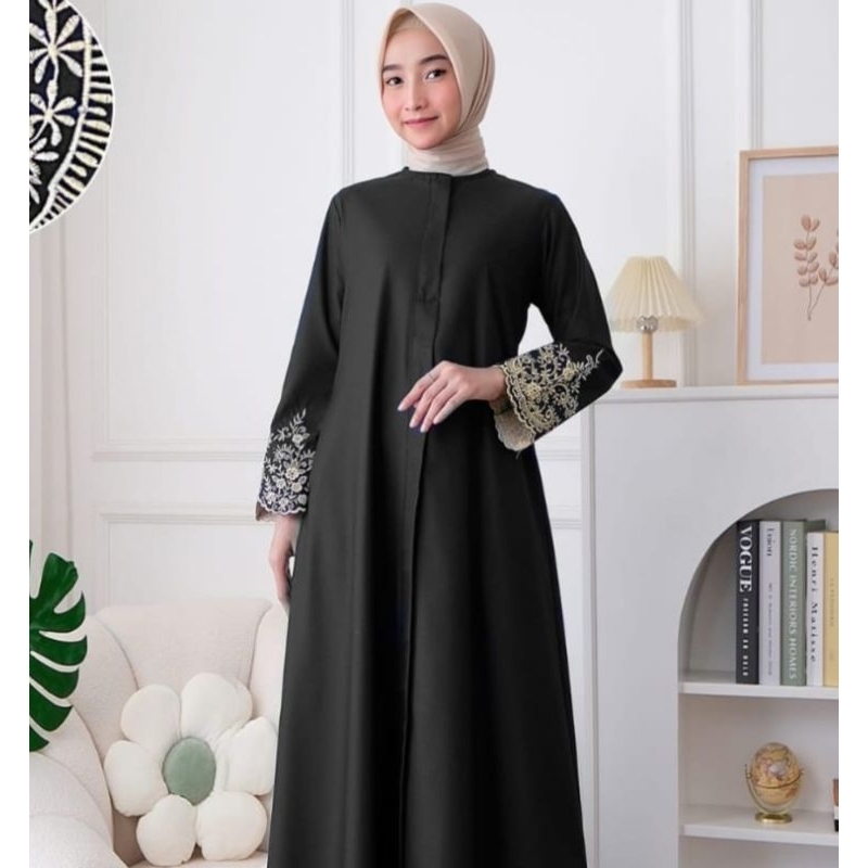 GAMIS MADINA ASMA BAHAN KATUN TOYOBO PREMIUM ( HITAM )