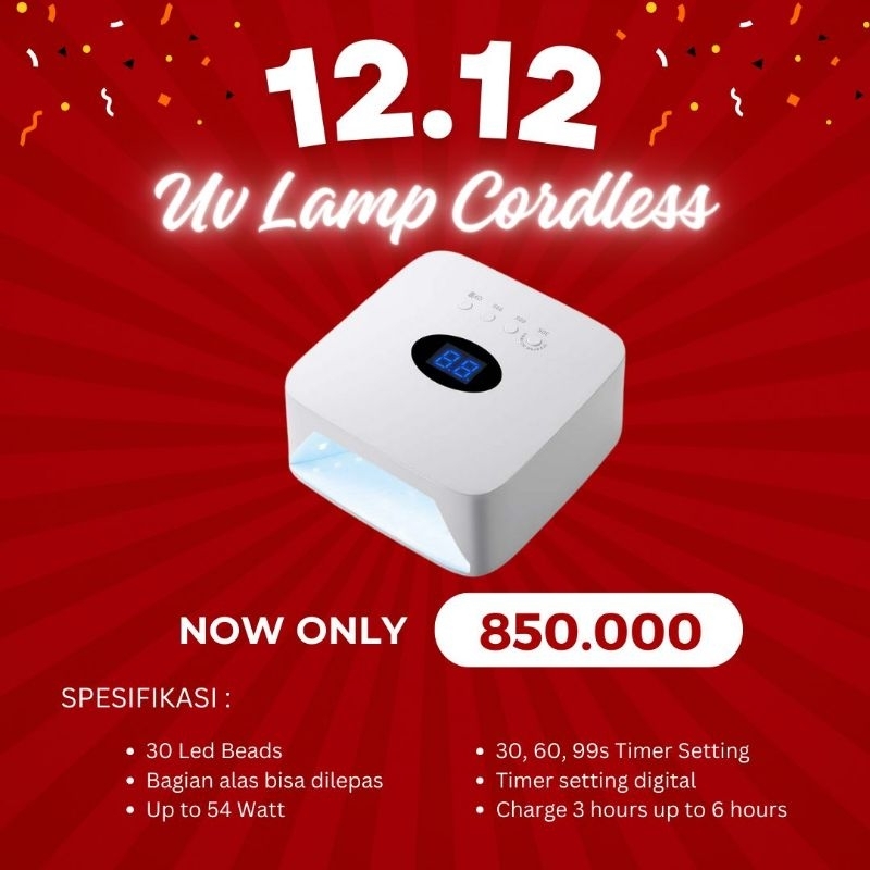 UV LAMP CORDLES| UV LAMP 54 WATT| Lampu nail art pemanas uv lamp nail art