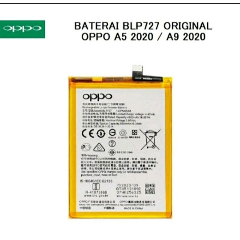 BATTERY BATERAI 100% Original OPPO BLP727 OPPO A5 2020 / A9 2020