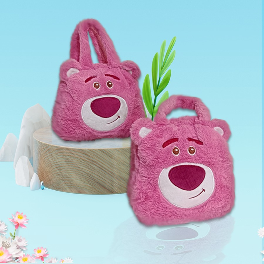 TAS KARAKTER BONEKA ANAK LOTSO PINK LUCU BAHAN BULU BLUDRU PLUSH
