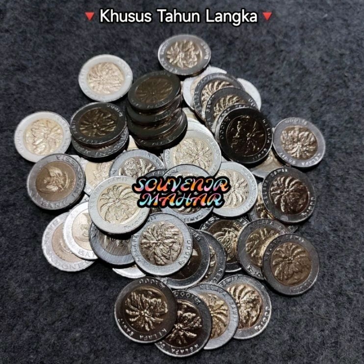 (KINCLONG/BERSIH) Uang kuno koin 1000 rupiah kelapa sawit khusus tahun 1993 1994 1995 1997