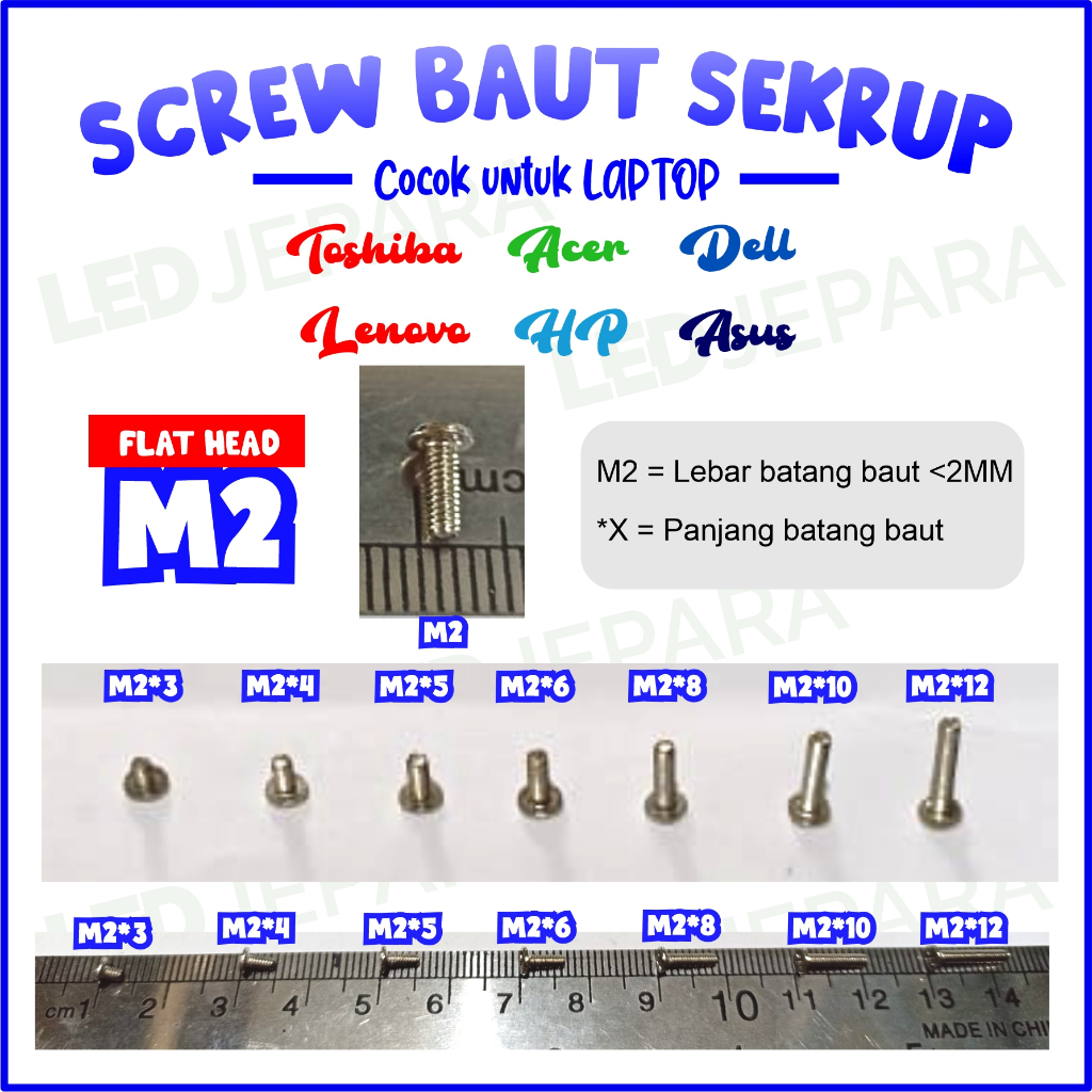 Baut Flat Laptop warna silver warna hitam HP Screw cocok untuk semua Laptop Asus Sekrup Laptop Lenov