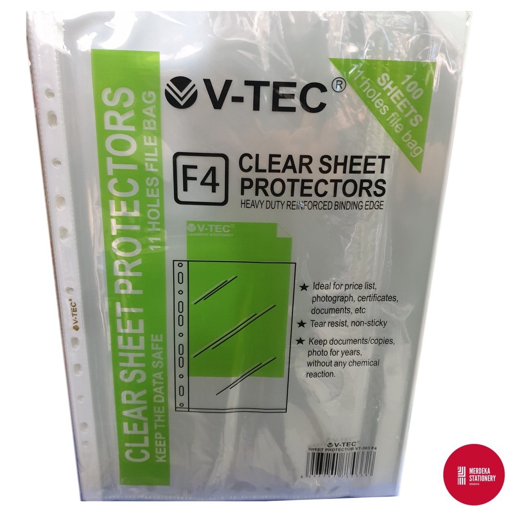 

12.12 STOK READY Clear Sheet Protector V-TEC F4 11 holes/lubang File Bag 100 Lembar murah