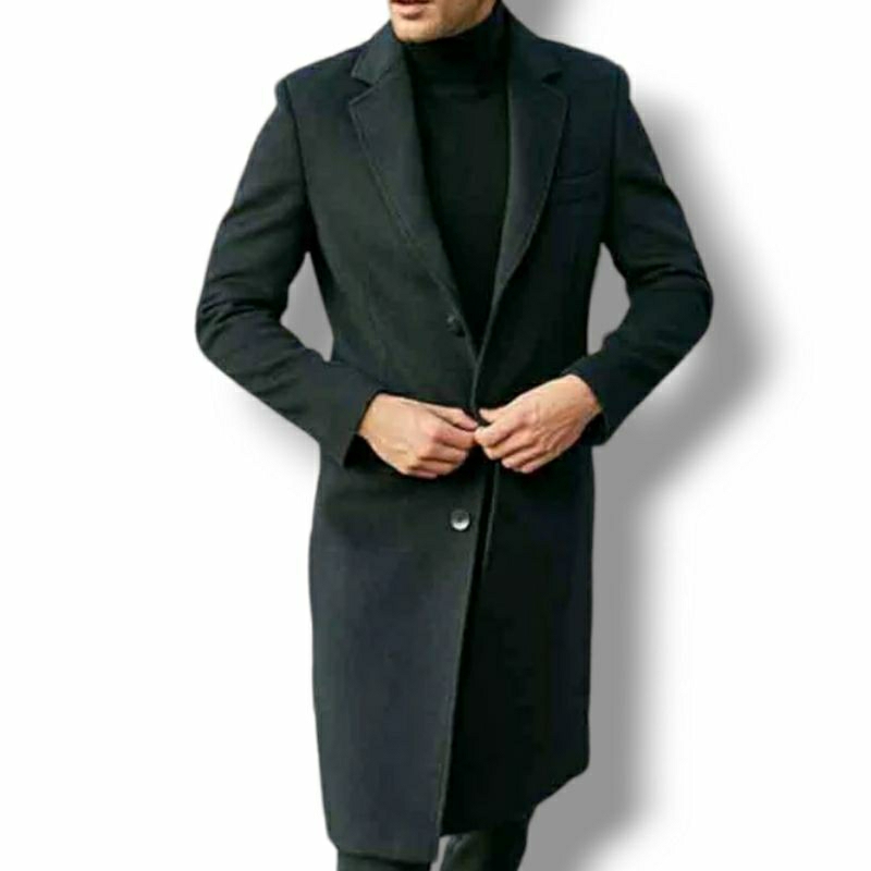 ZIVK Men's Italiano Trench Coat Lapel Single Breasted - Coat Panjang Pria