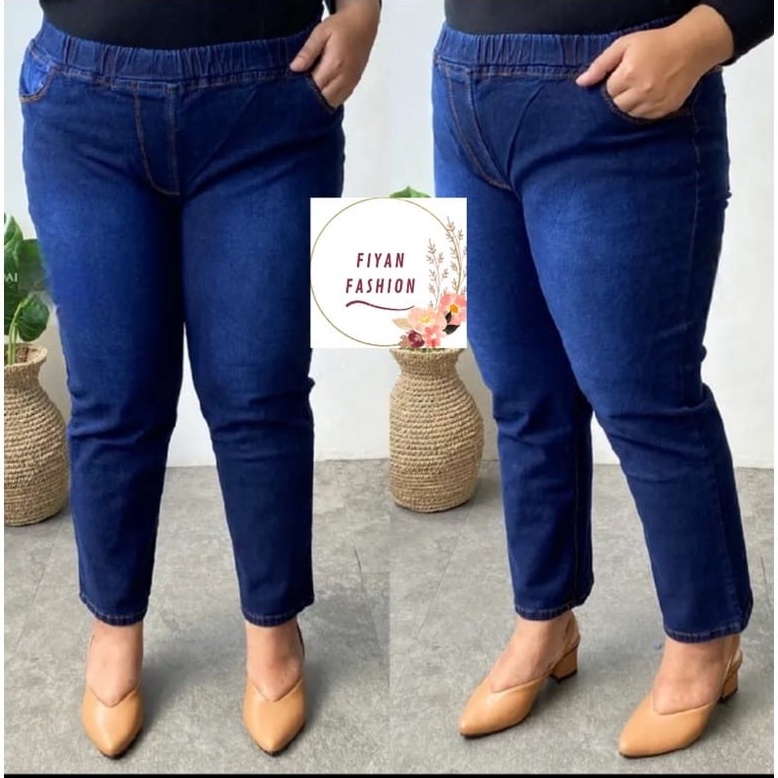 12.12 MALL Celana Jumbo Jeans Premium Wanita Jumbo Pinggang Karet Melar Street buruan
