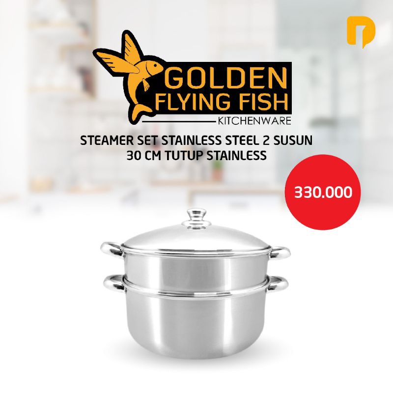 Golden Flying Fish Steamer Set Stainless 2 Susun ukuran 30 cm