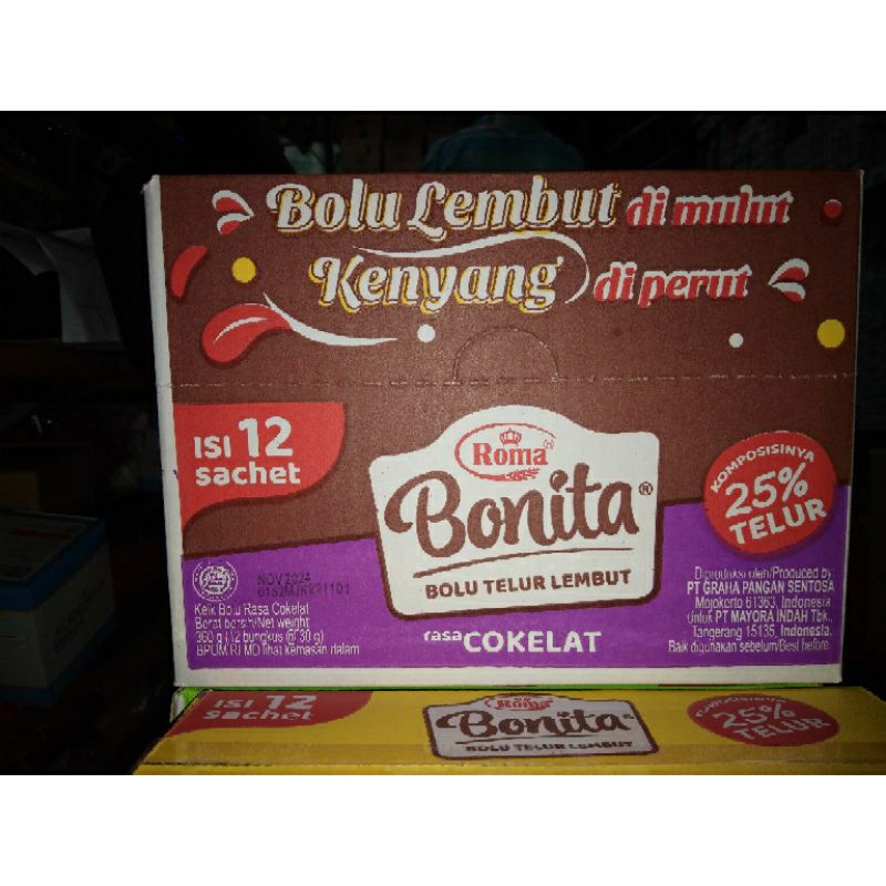 

Bolu Roma Bonita Rasa Cokelat / 1 Box / 12 Sachet / 30gr