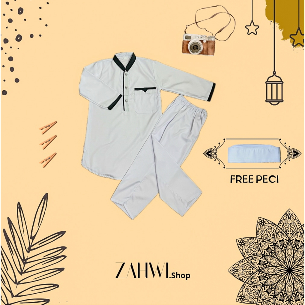 Baju koko anak | koko anak model HADROH | baju koko putih