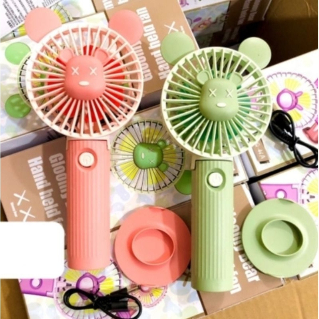 Kipas Angin LED Mini Genggam Beruang Bear Hand fan Fashion Portable Tangan Cute HQ45A dengan stand h