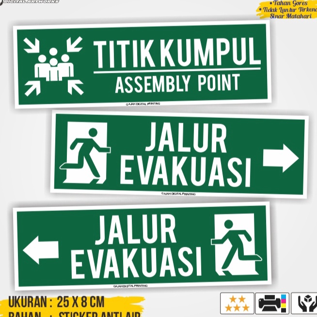 

Readystock Jalur Evakuasi / Stiker Jalur Evakuasi / Stiker Arah Evakuasi / Stiker Titik Kumpul / Stiker K3 / Stiker Safety