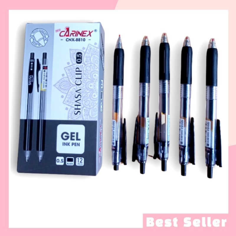 

Gel Pen Carinex Shasa Clip CNX-8810 0.5mm Tinta Hitam 1 Lusin Isi 12 Pcs