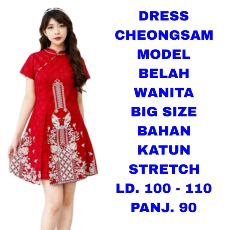WK DRESS CHEONGSAM MODEL BELAH WANITA BIG SIZE BAJU IMLEK SINCIA NATAL SANJIT LD. 100 110