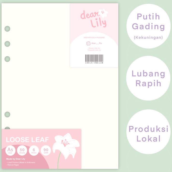 

Murah Dear Lily 50 lembar Isi Binder A5 - 6 Ring / Loose Leaf lubang motif kotak grid / dot / garis / polos warna kecoklatan bukan putih hvs ( MUJI Style ) Sale