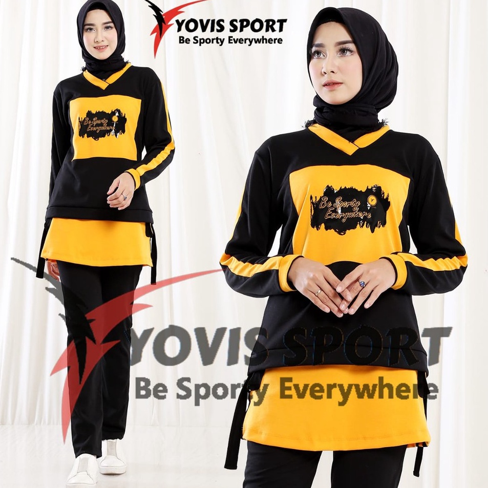 Diskon Setelan Sablon Ori Yovis Sport / Setelan Olahraga Wanita Lari Gym Zumba / Celana Jogger/Setel