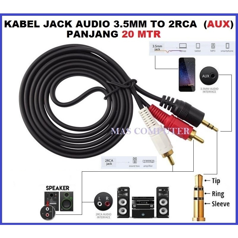 PROMO DISKON SUPER BESAR.... Kabel Jack Audio 3.5mm to Rca 20 meter / Kabel Audio 3.5mm to Rca