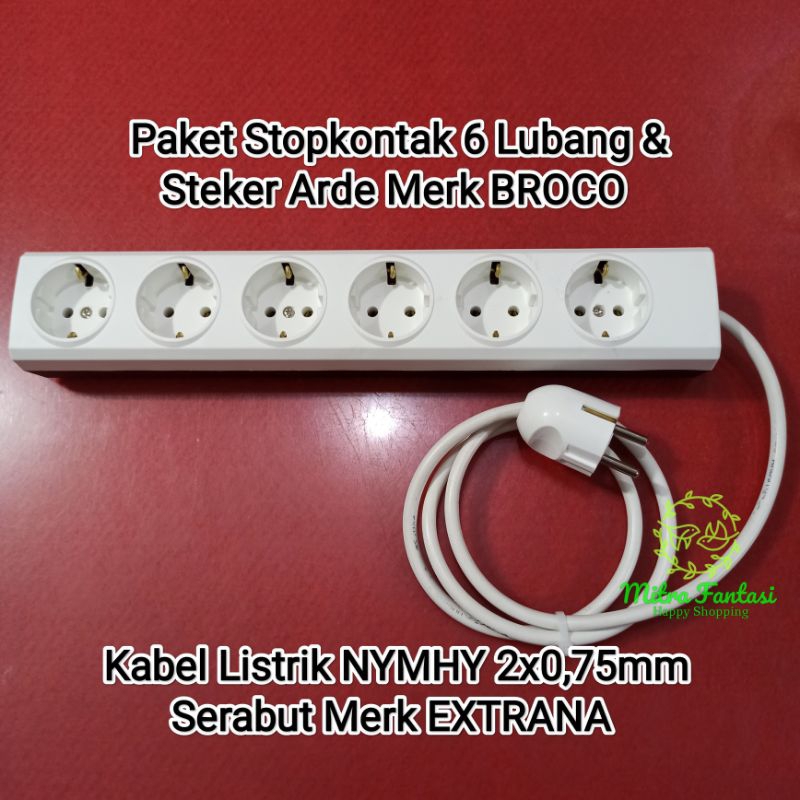 Stopkontak Arde BROCO 6 Lubang Stop Kontak Steker Kabel Extension Paket Lengkap Terminal Kuningan Co