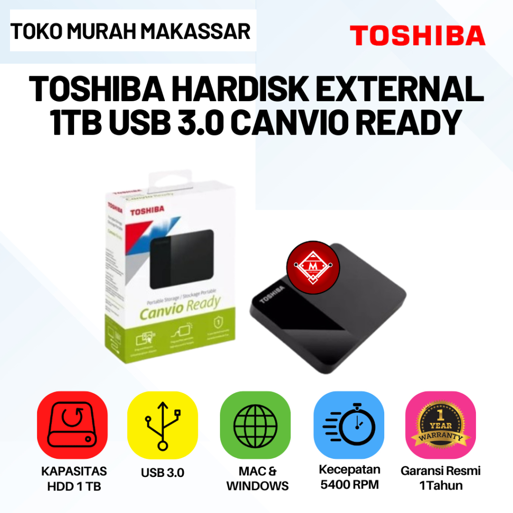 TOSHIBA HARDISK HDD EKSTERNAL EXTERNAL 1TB USB 3.0 CANVIO READY / HDD EKSTERNAL  TOSHIBA 1TB/ HDD05-