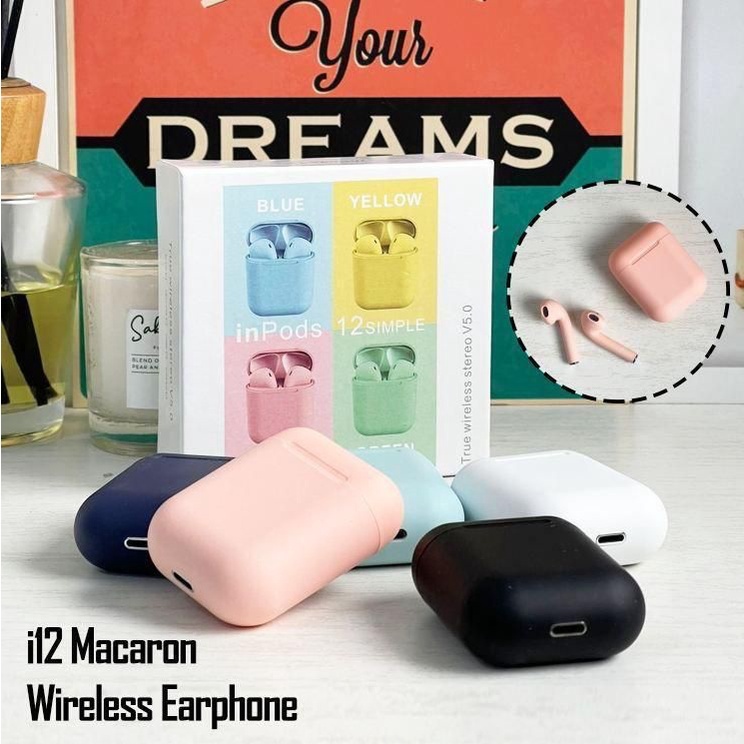 PROMO EARPHONE BLUETOOTH INPODS I12 Macaron TWS Headset Earphone Bluetooth Wireless Extra Bass Up to