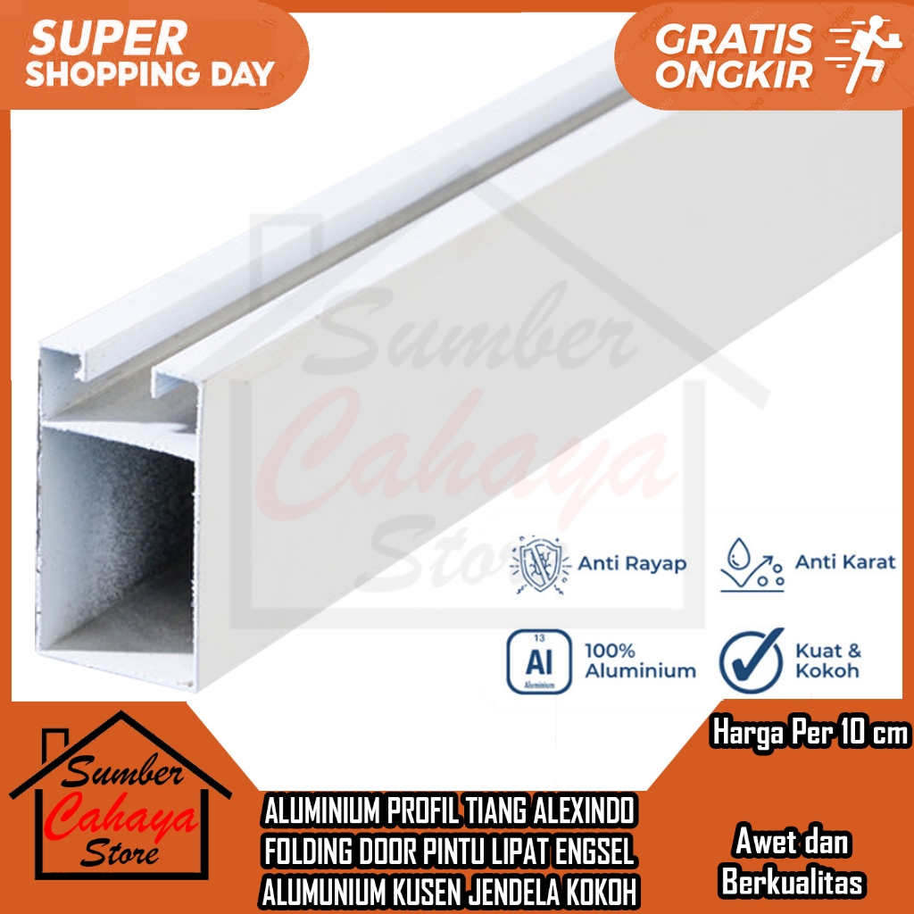 Profil Alumunium Alexindo Tiang Polos Per 10 Cm Folding Door Pintu Lipat Engsel Aluminium Kusen Almu