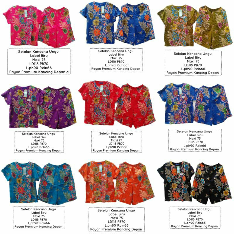 Setelan Kencana Ungu asli original  label biru baby doll batik piyama busui KUB  maxi LD118
