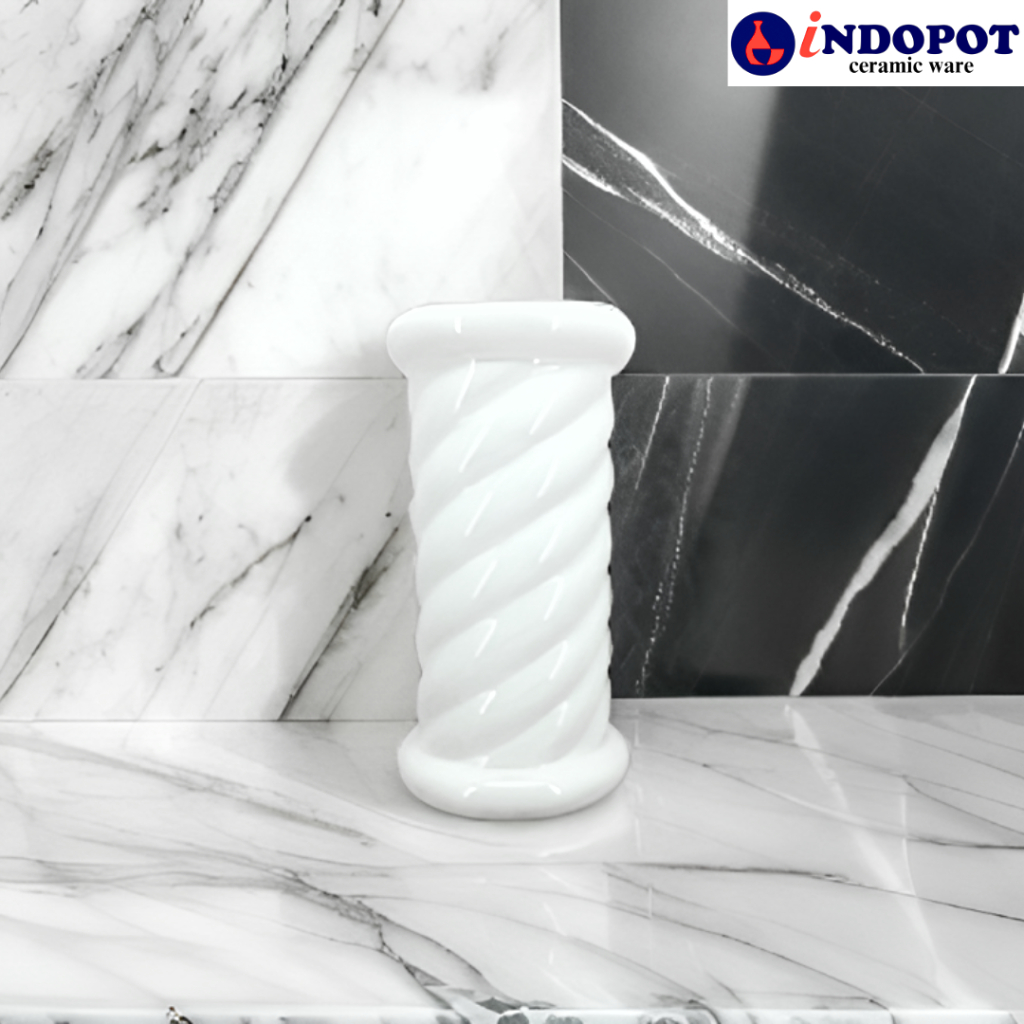 Vas Keramik Athena Putih Polos Tanaman Hias Bunga Rangkai