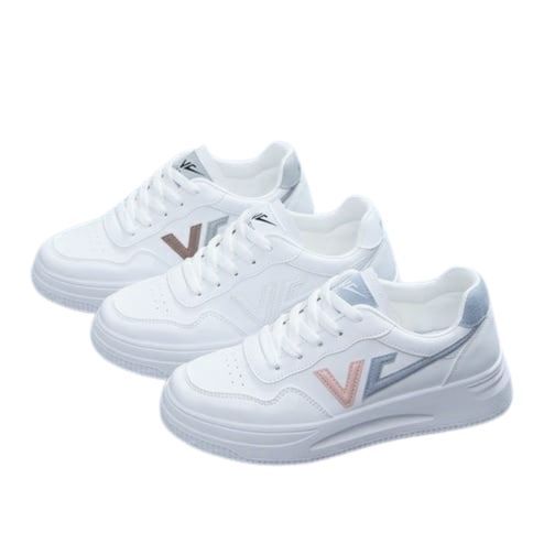 sepatu sneakers wanita tali simple kets cewek putih coklat salem AS17