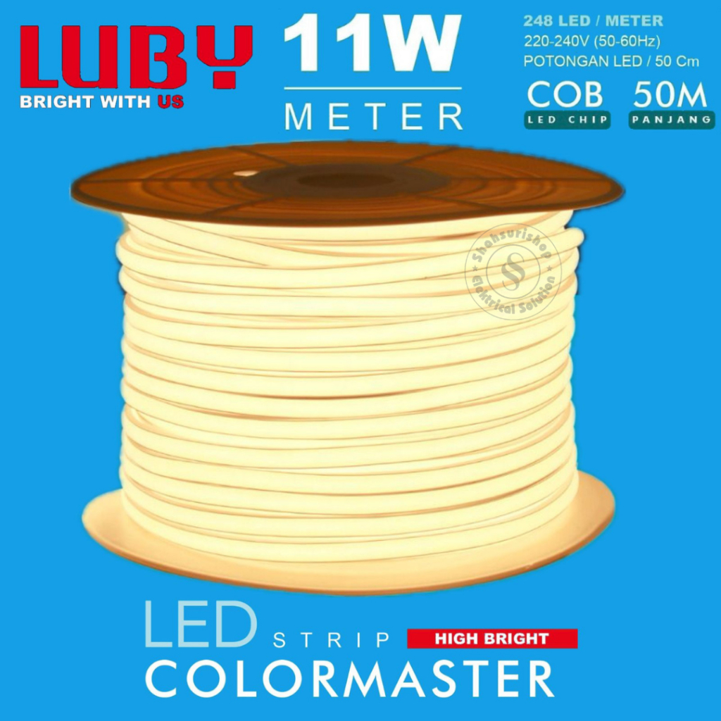 LUBY NEON FLEX LAMPU LED SELANG 11 WATT, COB LED CHIP, PANJANG 50M