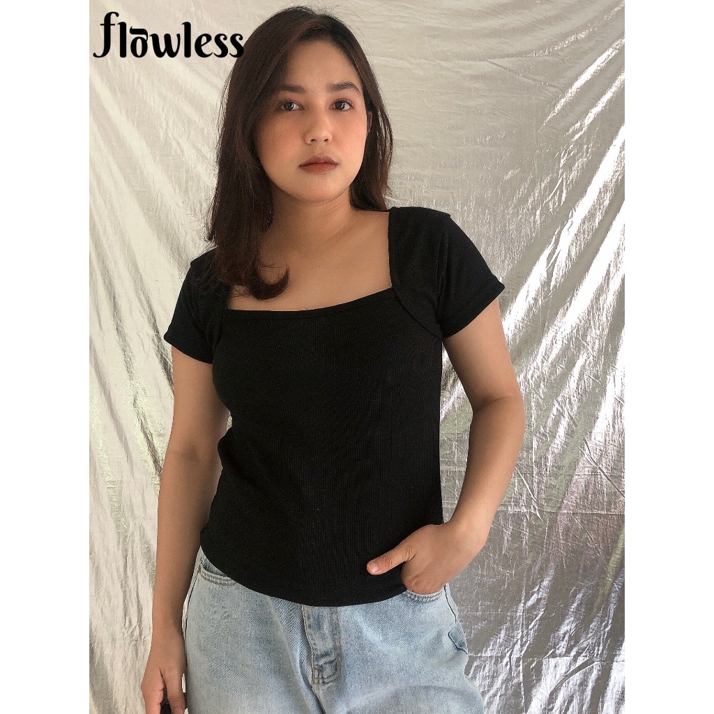 Crop Top/ Atasan Wanita Square Neck/korean Top