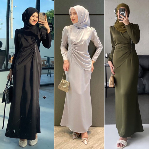 DIVA Dress Kondangan Kekinian Gamis Pesta Simple Baju Kondangan Satin Bridesmaid Jumbo Payet Mutiara