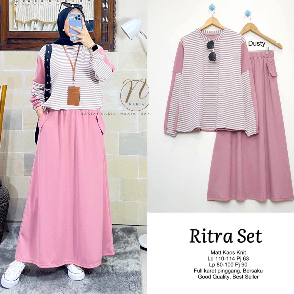 Ritra Set Nakia Baju Setelan Wanita Kekinian Premium Knit Uniqlo Motif Terbaru Ld 110 120 Garis Gari