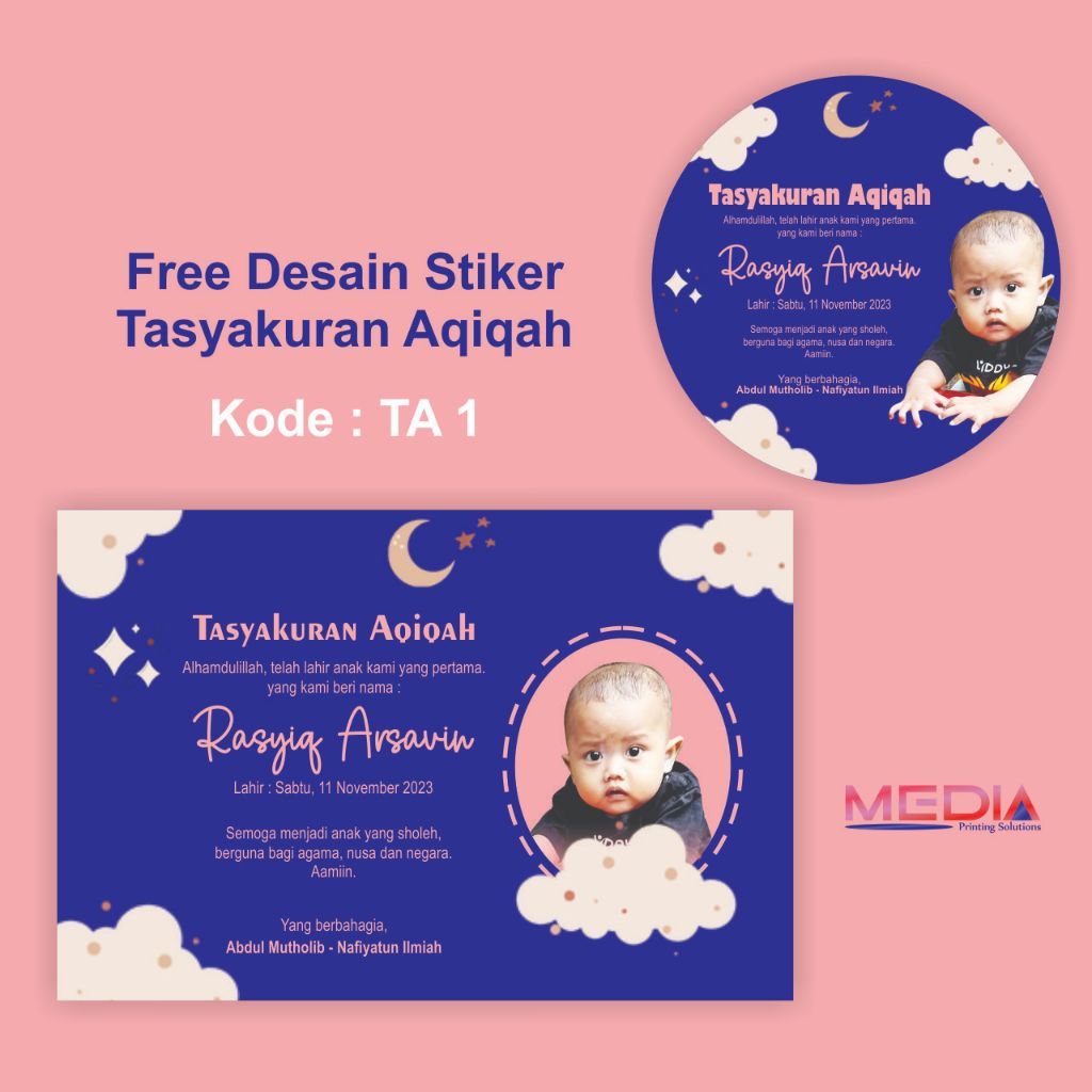 Kartu Ucapan Tedhak Siten Dundunan Stiker Tasyakuran Aqiqah