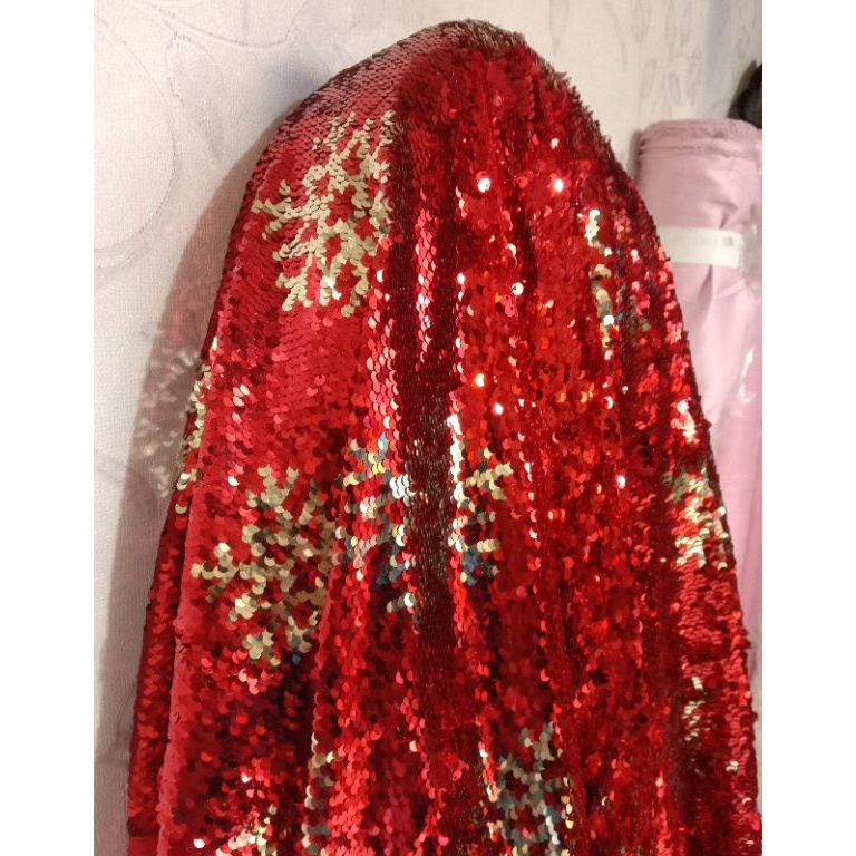 MODEL KIG224 kain/bahan sequin seribu payet bolak balik bunga salju