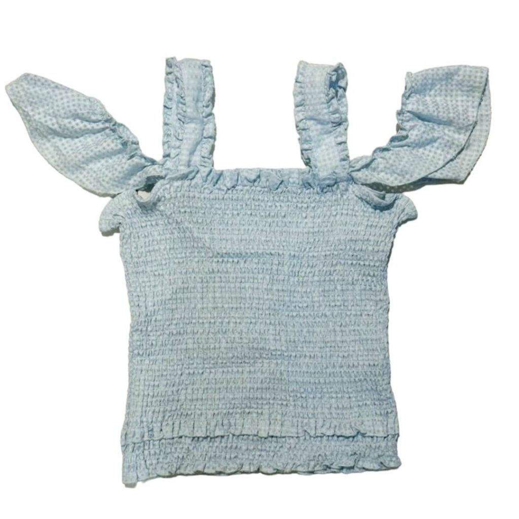 Secret Honey Smocked Baby Blue Off Shoulder Ruffle Top | Fairycore Kawaii Lolita Harajuku Alice in w