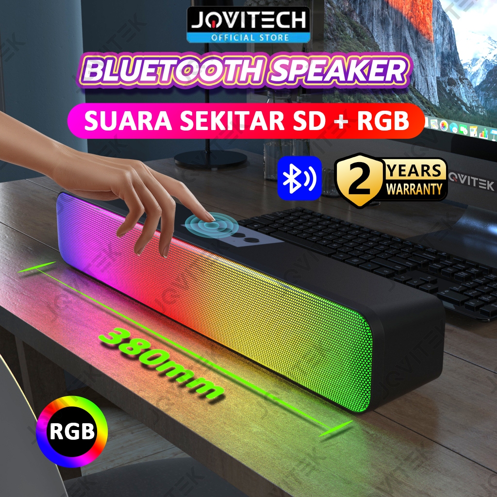 (TV BASS)Jovitech Speaker Bluetooth Soundbar RGB 5 Colors LED Light Computer TV Bass Phone TF Multif