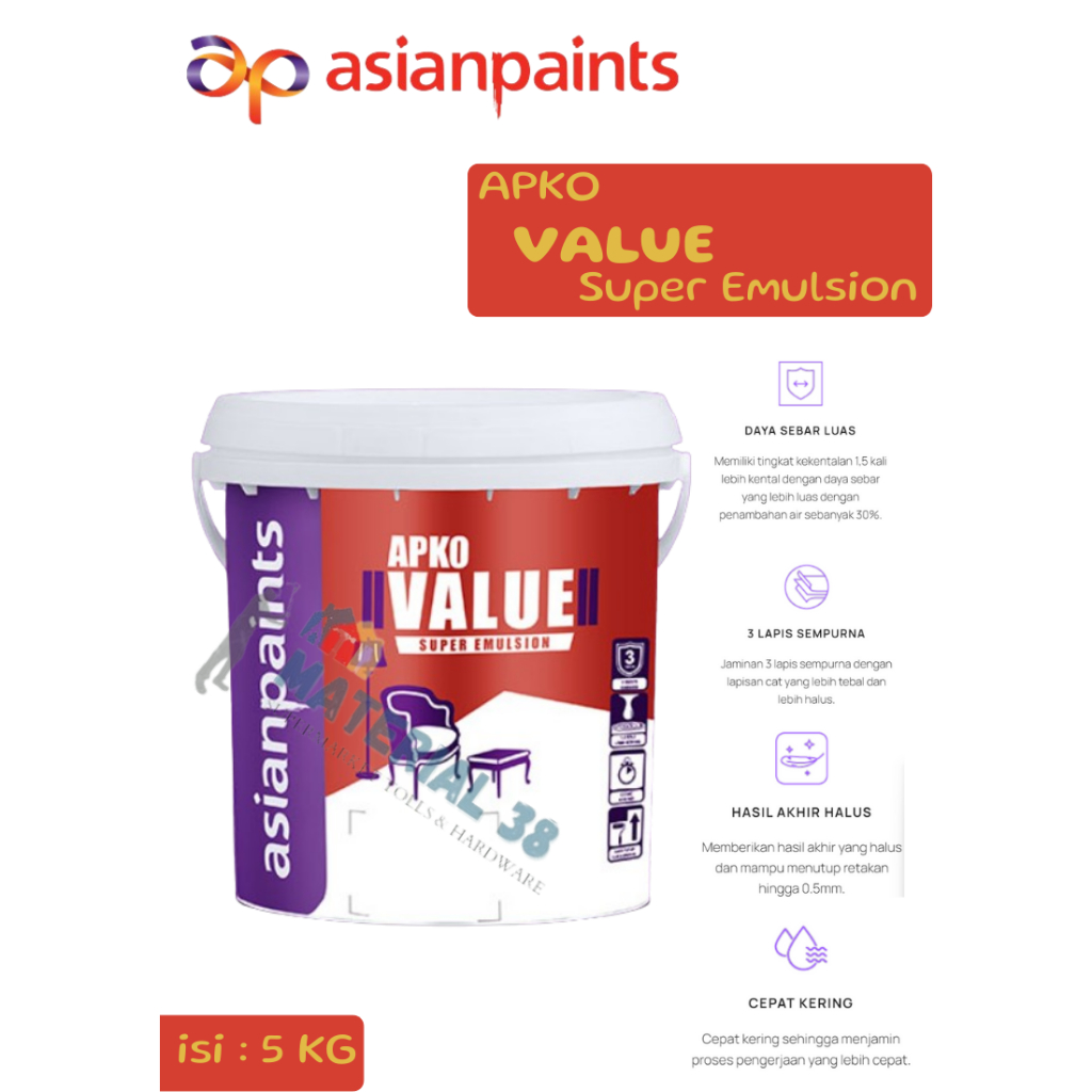 Cat Tembok ASIAN PAINT APKO VALUE WHITE 5KG