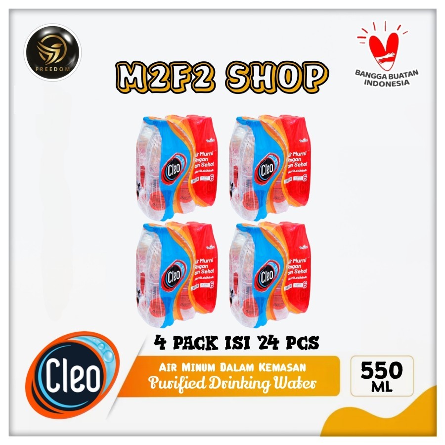 Air Mineral Cleo Botol Tanggung Plastik Pet - 550 ml (Kemasan 4 Pack)
