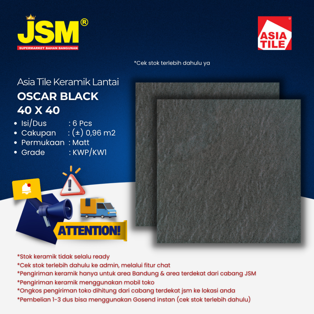 Asia Tile Keramik Lantai Oscar Black Matt 40x40