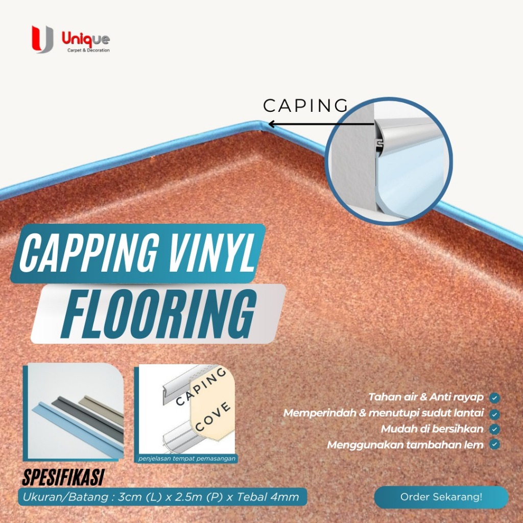 Accecories Flooring Capping PVC Anti Bakteri / Capping List Penjepit Vinyl Roll